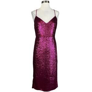 Donna Karan Women's Cocktail Dress Size 8 Pink Sequined Sleeveless Midi Sheath